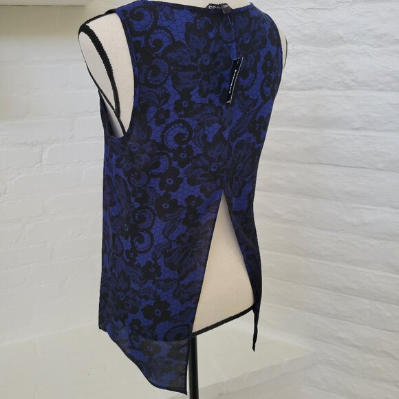 Express Tops - Express Tank Top Womens Small Blue Black Back Slit Navy Floral Sleeveless